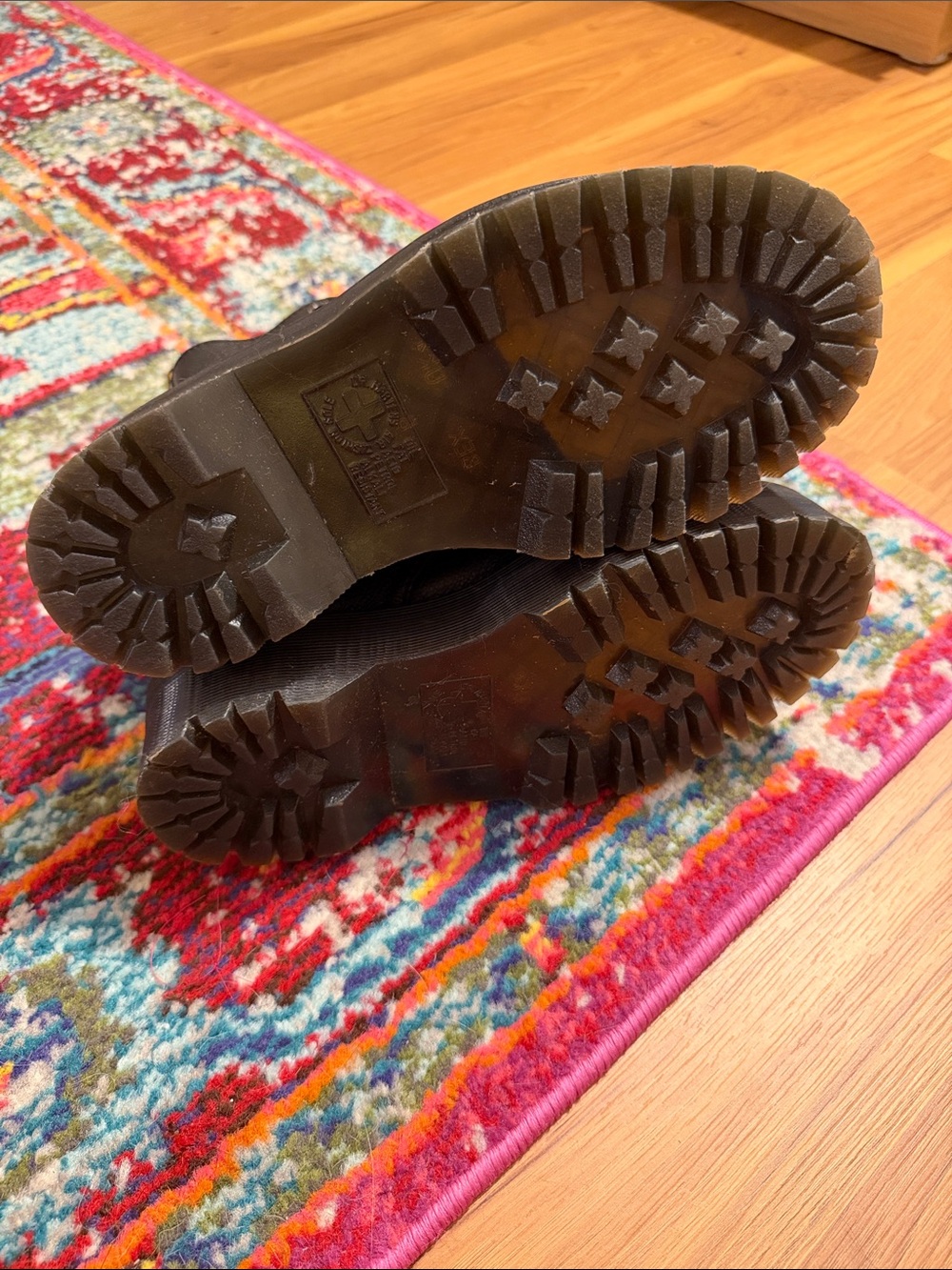 Dr. Martens Black Leather Platform Lace-Up Boots with Yellow Stitching - Picture 5 of 7